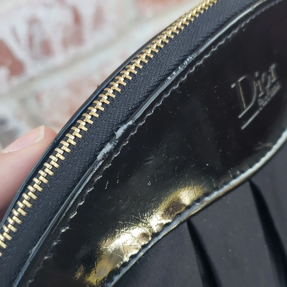 Dior Parfums Patent Leather Trim Satin Cosmetic Organizer Pouch Black Luxury